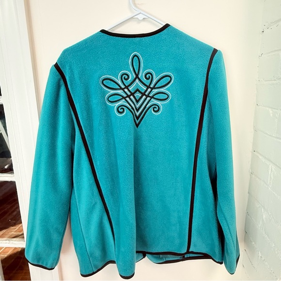 Bob Mackie Turquoise Cardigan with Black Trim - Picture 5 of 8